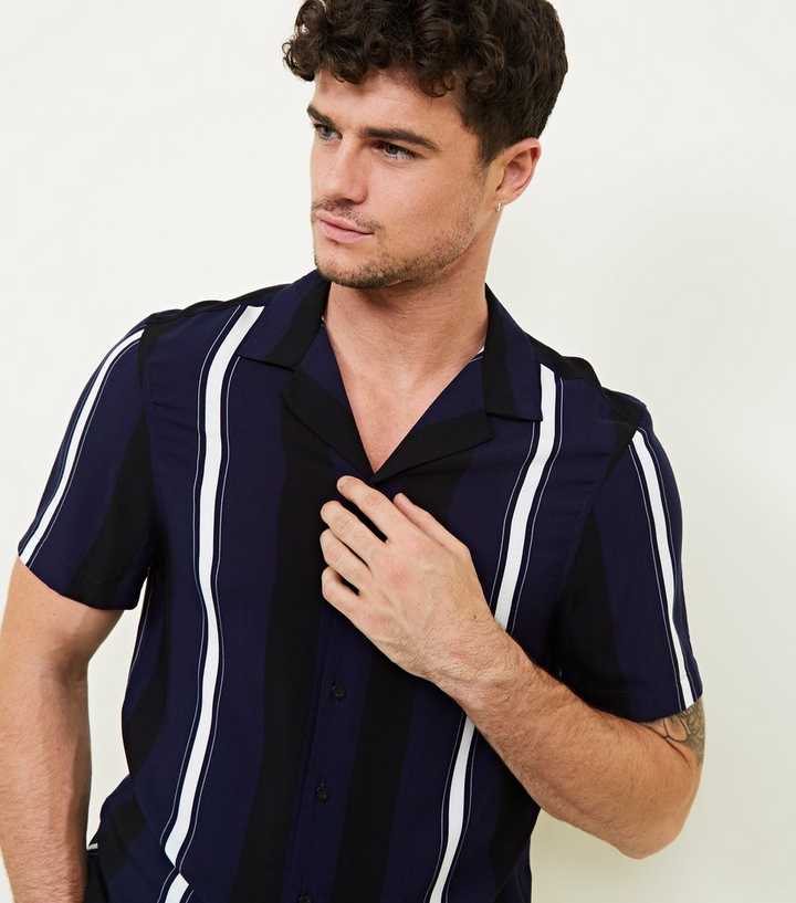 New Look Striped Revere Collar Shirt in Navy