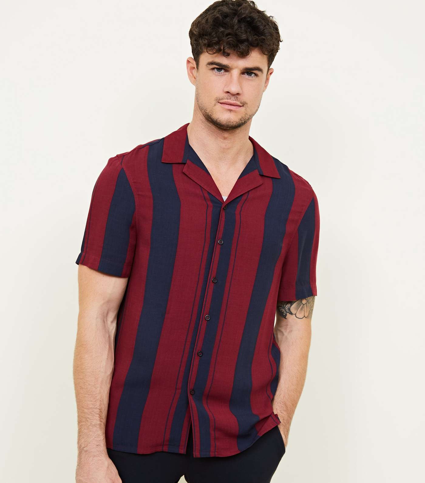 Burgundy Stripe Short Sleeve Shirt 