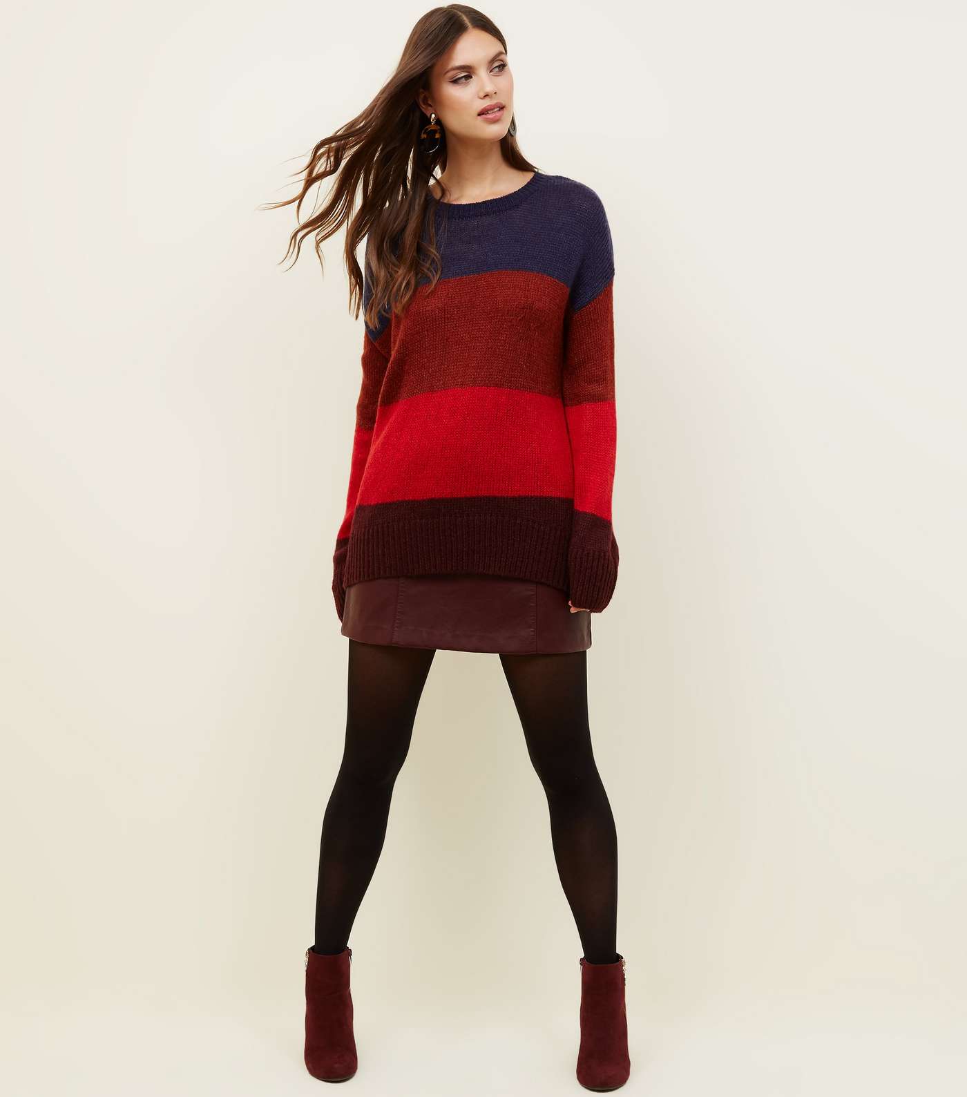 Red Colour Block Stripe Slouchy Jumper Image 2