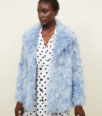 blue off white fur coat