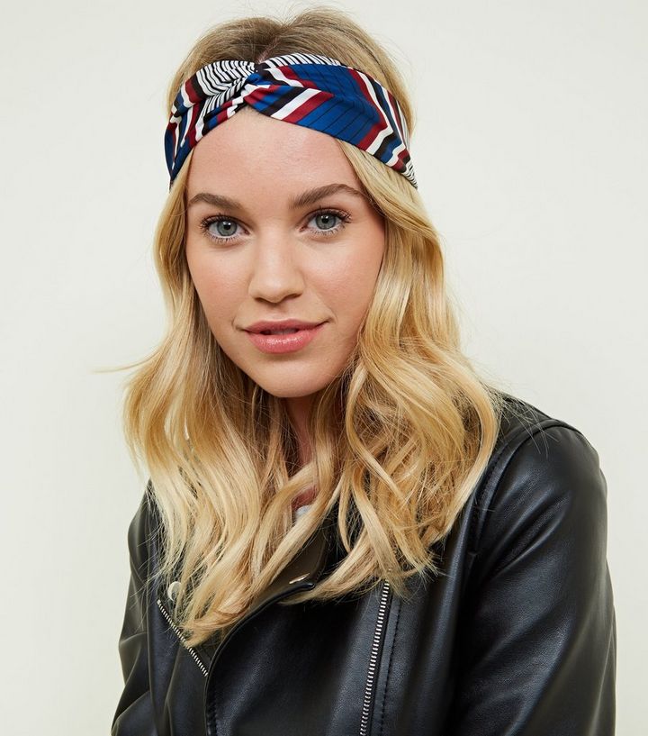 Blue Geometric Twist Front Headband New Look
