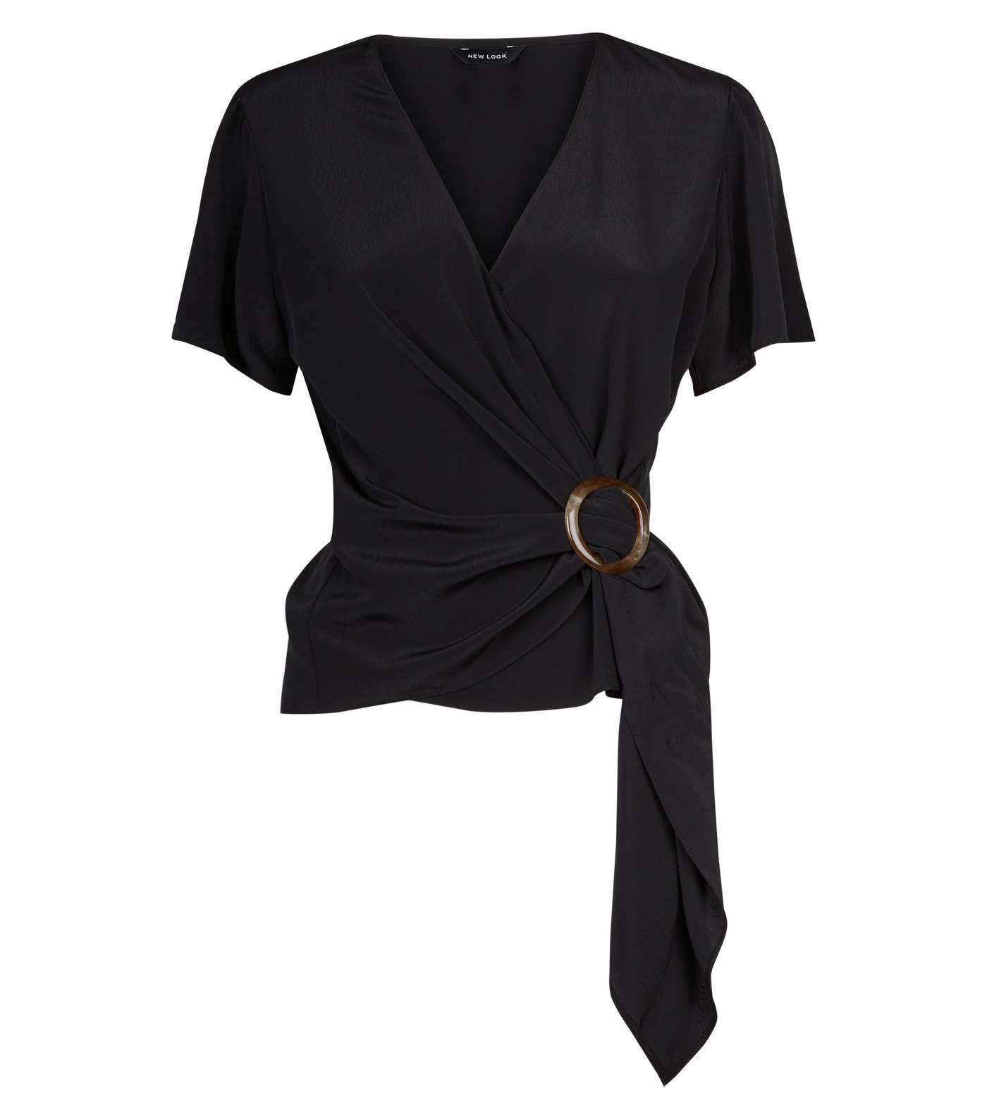 Black Faux Horn Ring Buckle Wrap Top Image 4