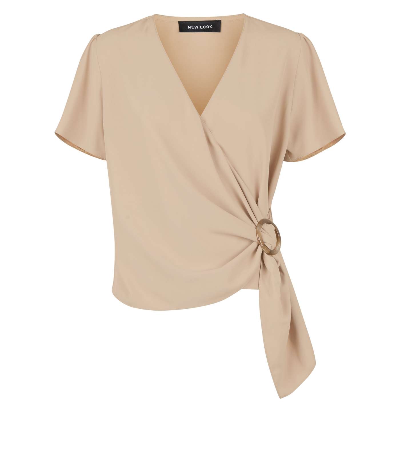 Camel Faux Horn Ring Buckle Wrap Top Image 4
