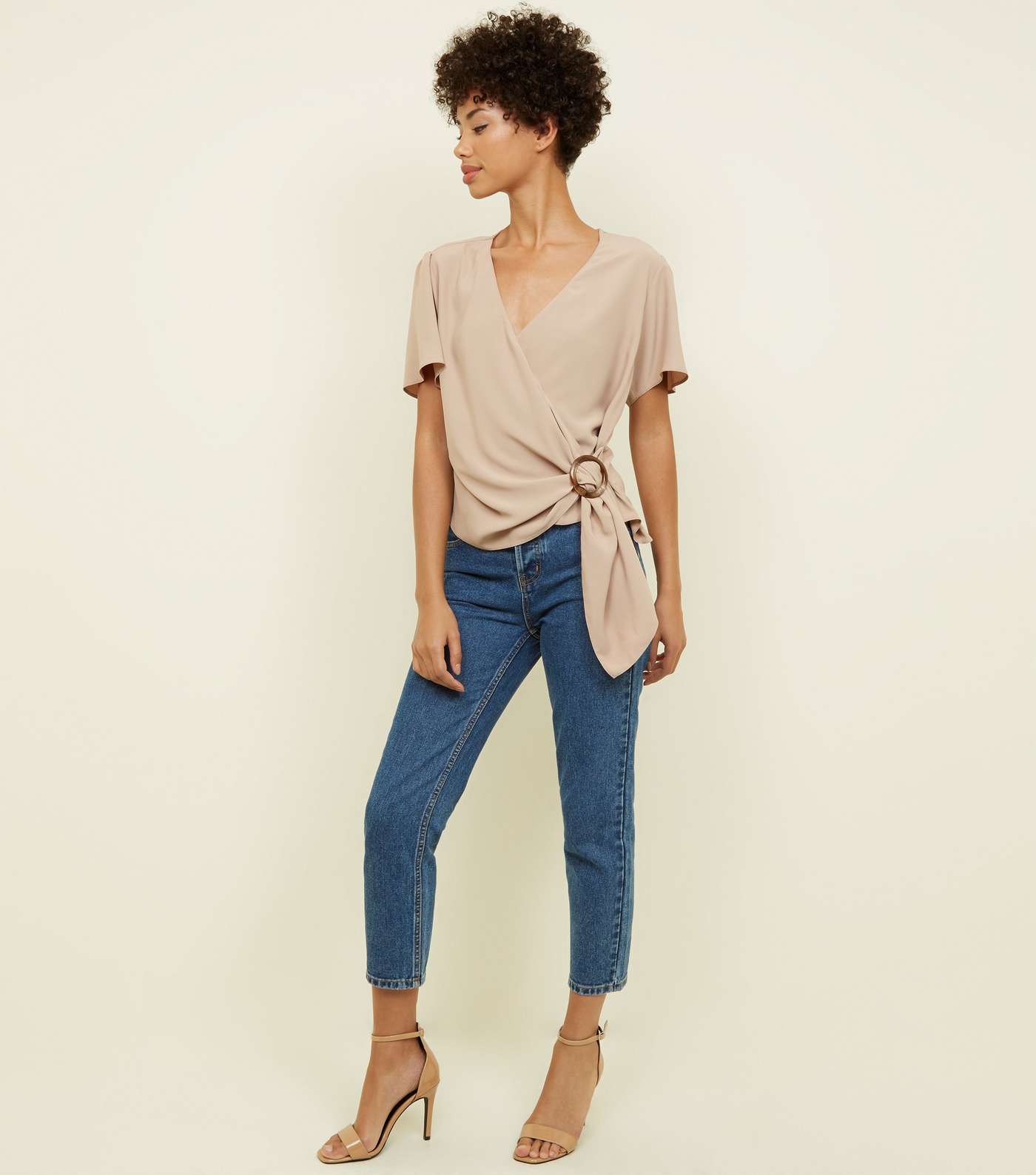 Camel Faux Horn Ring Buckle Wrap Top Image 2