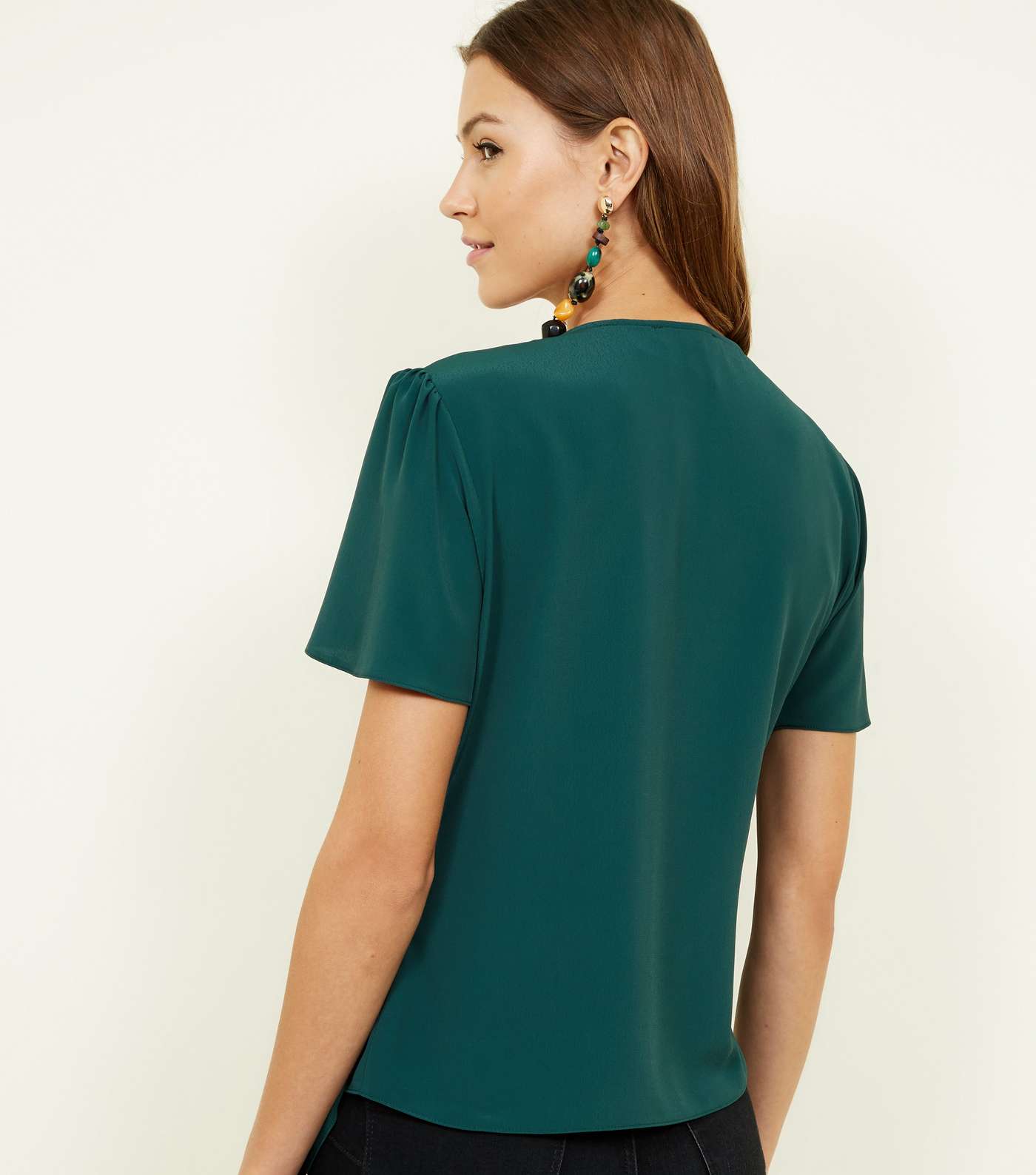 Dark Green Faux Horn Ring Buckle Wrap Top Image 3