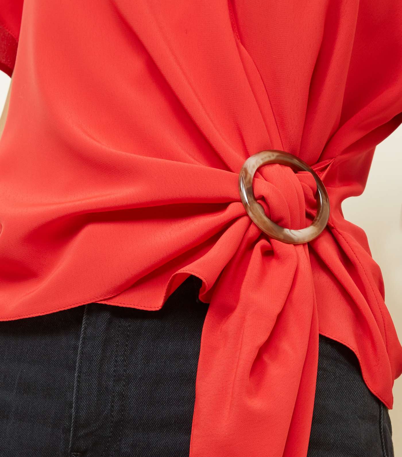 Red Faux Horn Ring Buckle Wrap Top Image 5