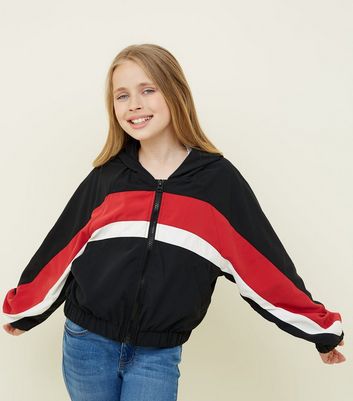 Girls Black Colour Block Windbreaker Jacket New Look