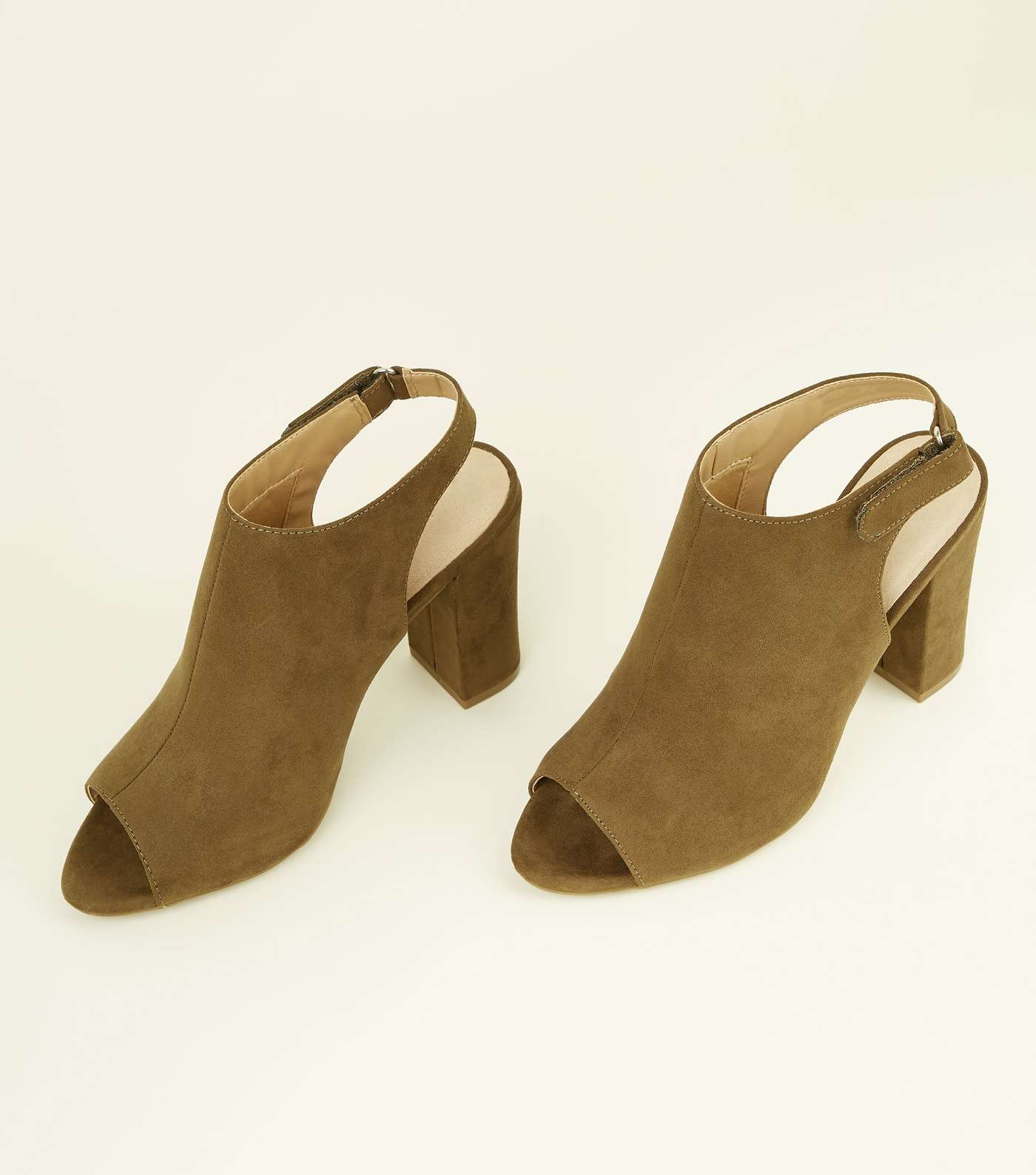 Khaki Comfort Flex Suedette Peep Toe Block Heels Image 4