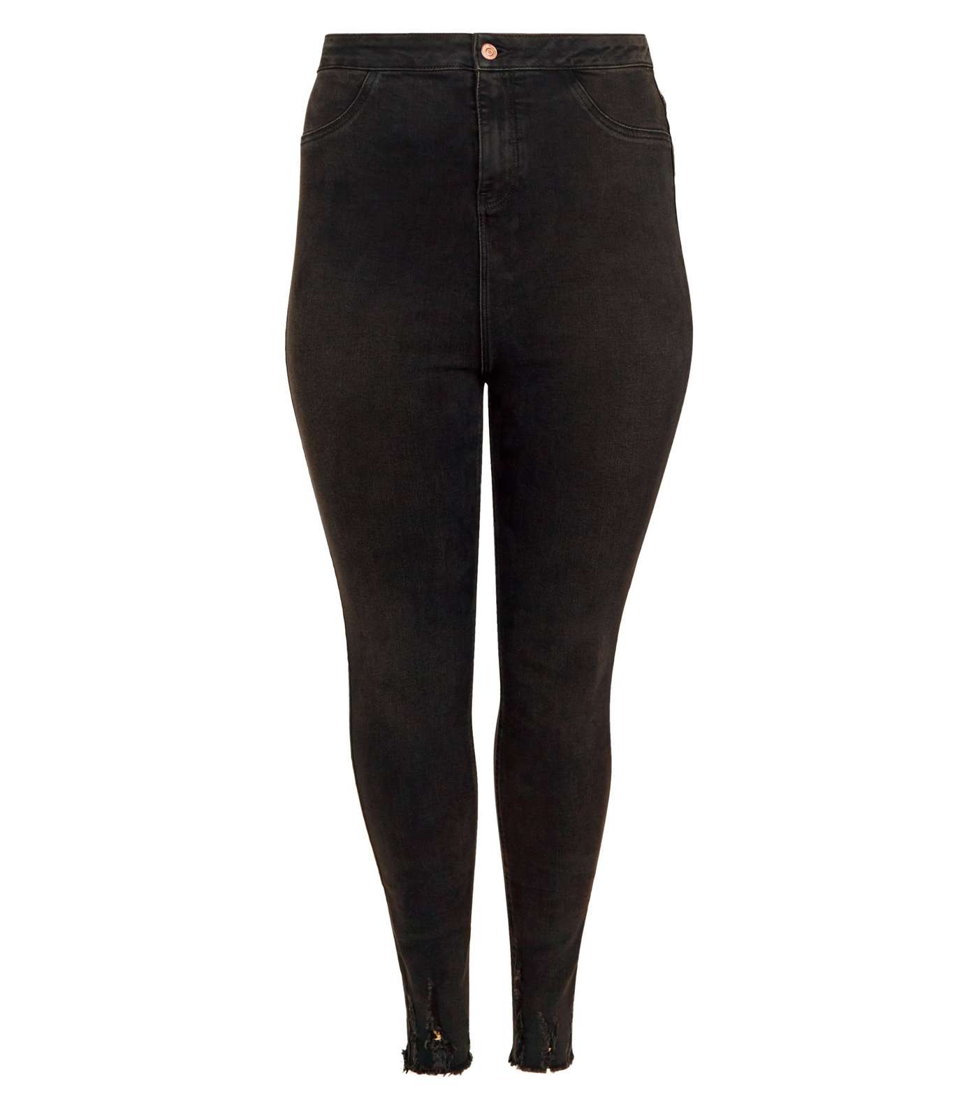 Curves Black High Waist Frayed Hem Super Skinny Jeans  Image 4