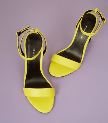 Yellow Leather-Look Slim Block Heel 