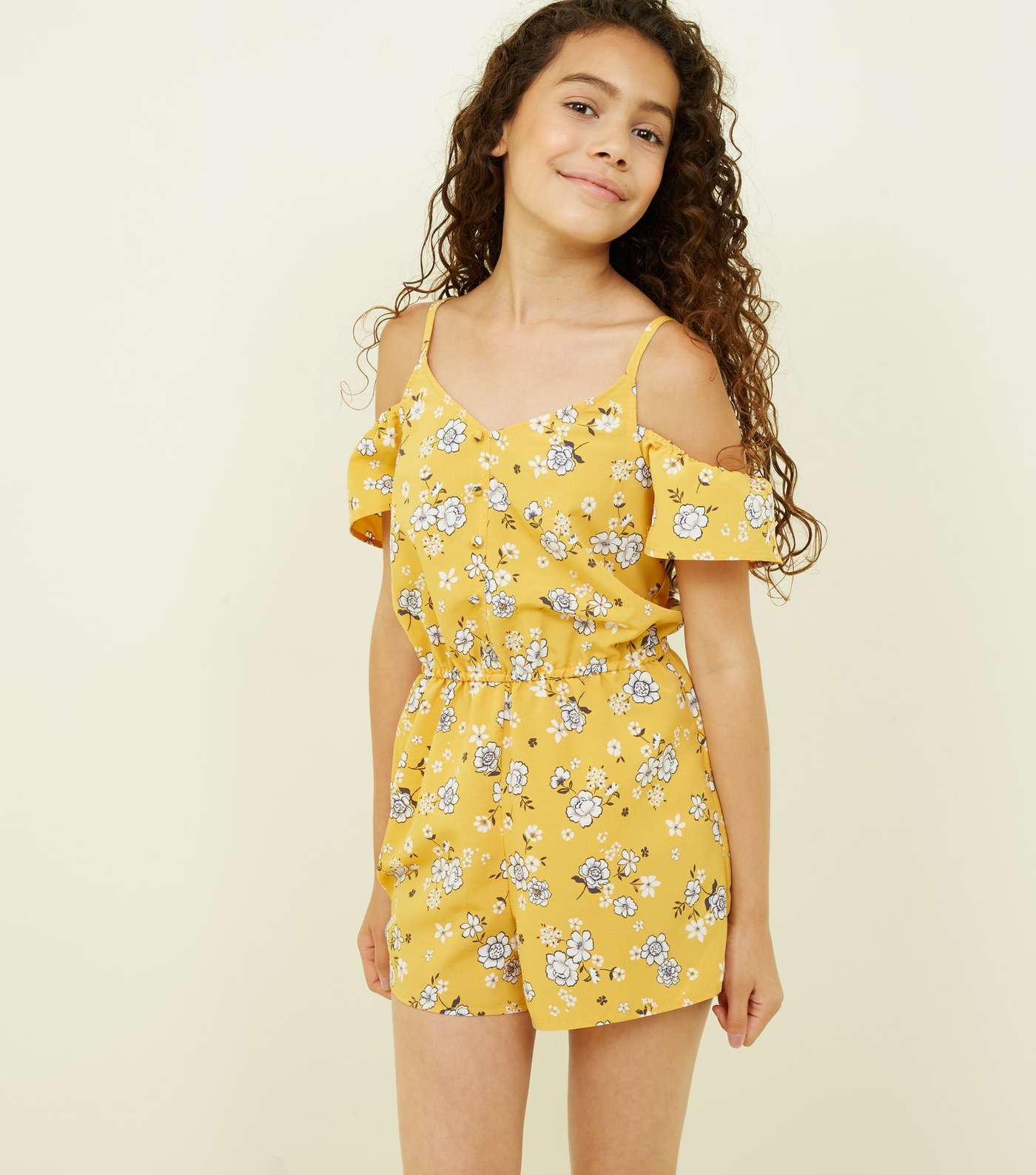 Yellow Floral Print Button Through Playsuit