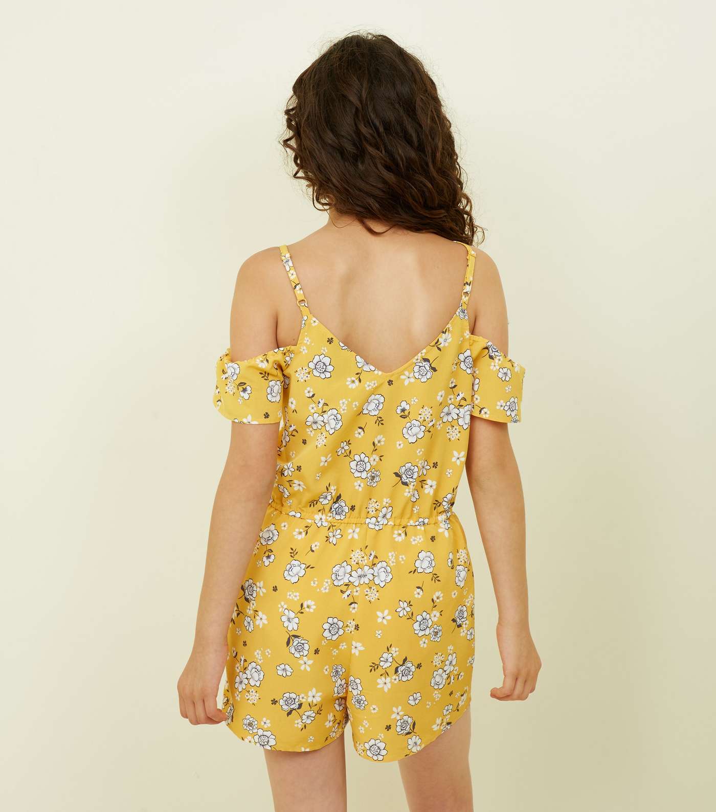 Yellow Floral Print Button Through Playsuit Image 3