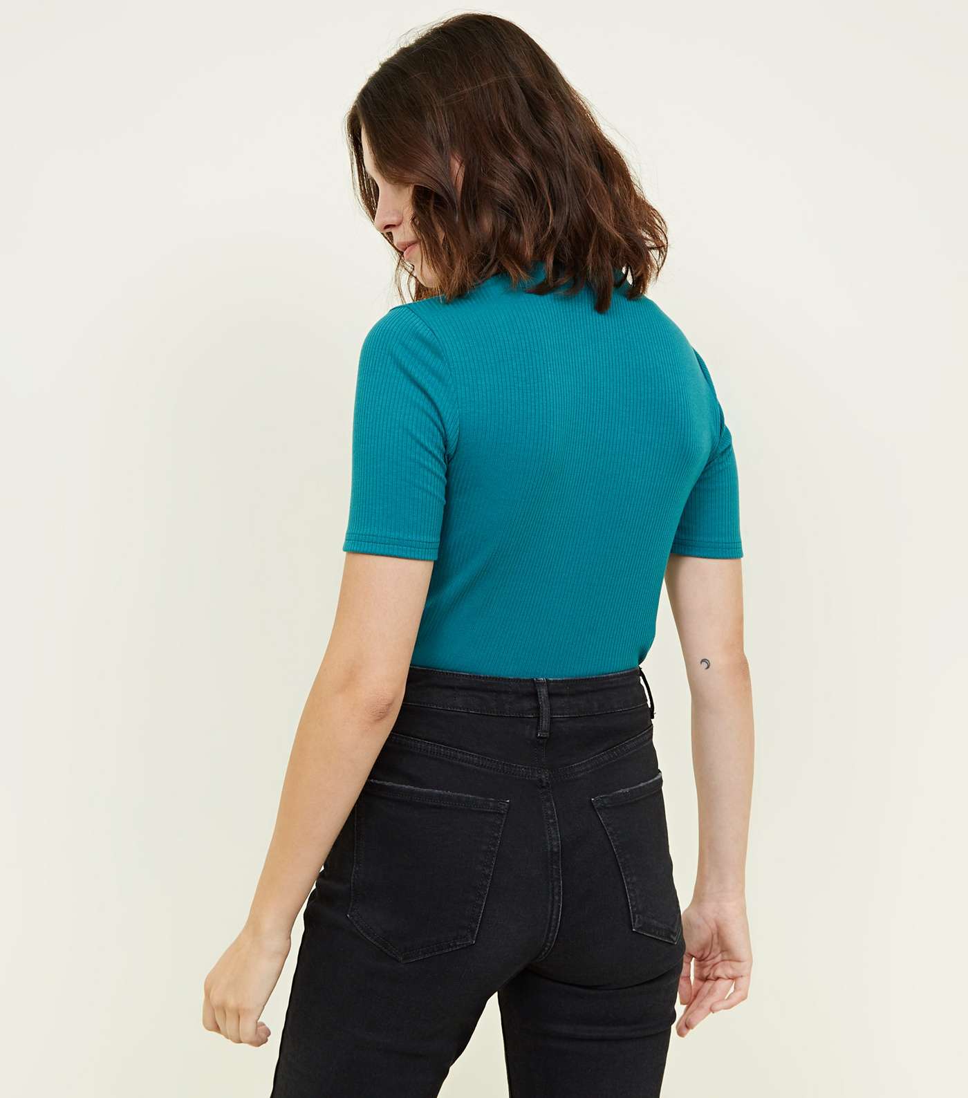 Teal Contrast Button Ribbed T-Shirt Image 3