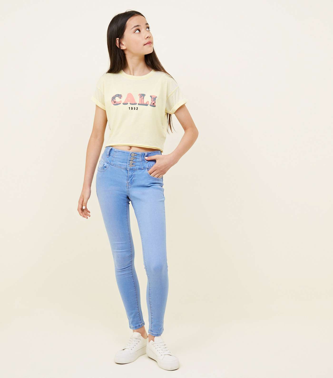 Girls Pale Yellow Cali Slogan T-Shirt Image 2