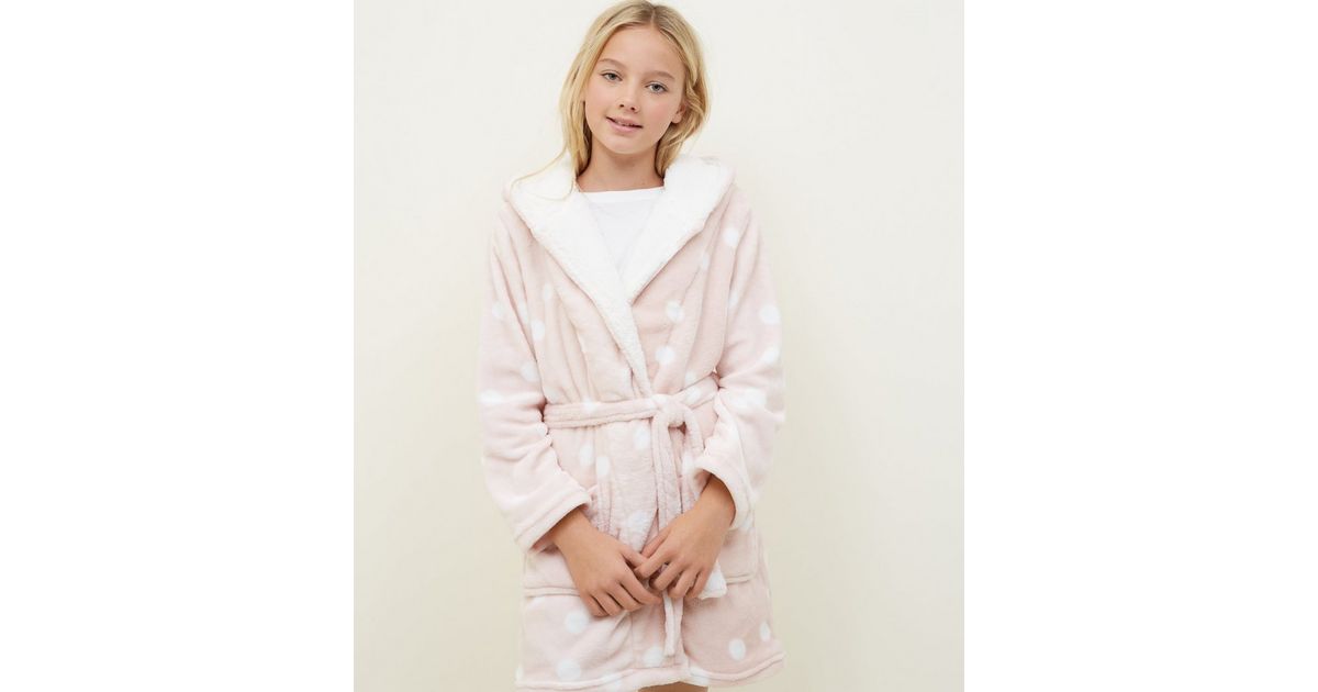 Girls Pink Spot Print Borg Robe | New Look