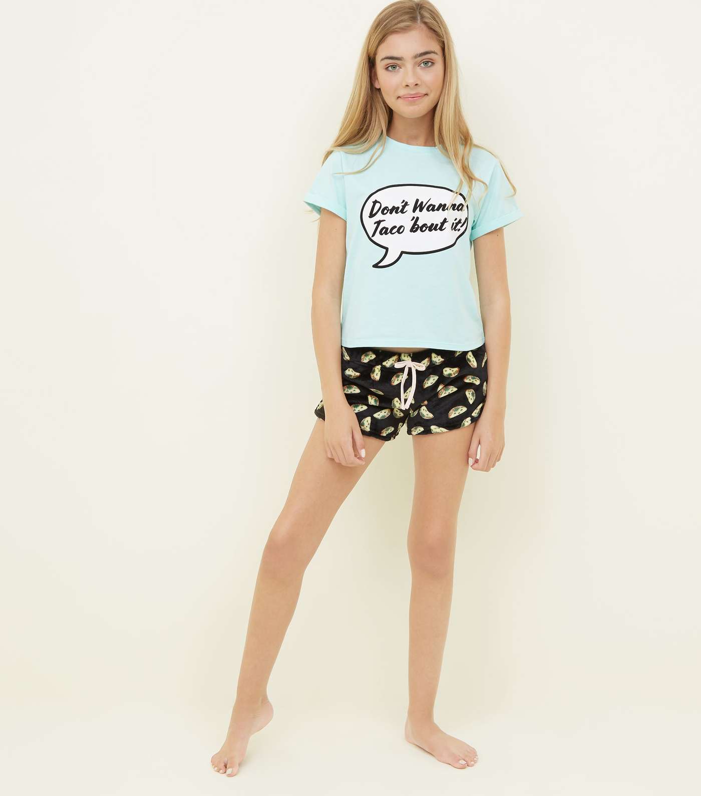 Girls Mint Green Taco Pyjama Set Image 2