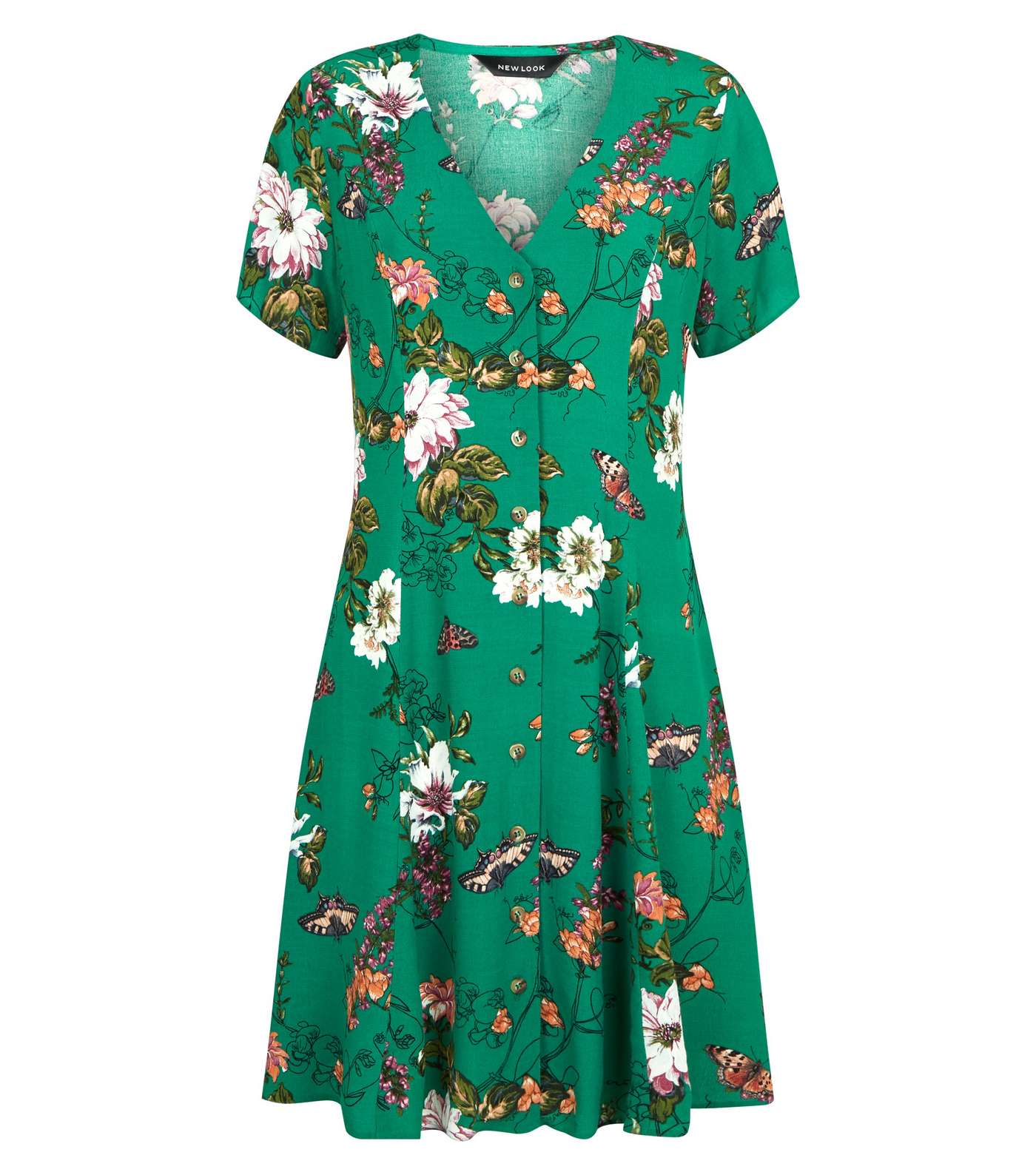 Green Floral Butterfly Button Front Tea Dress  Image 4
