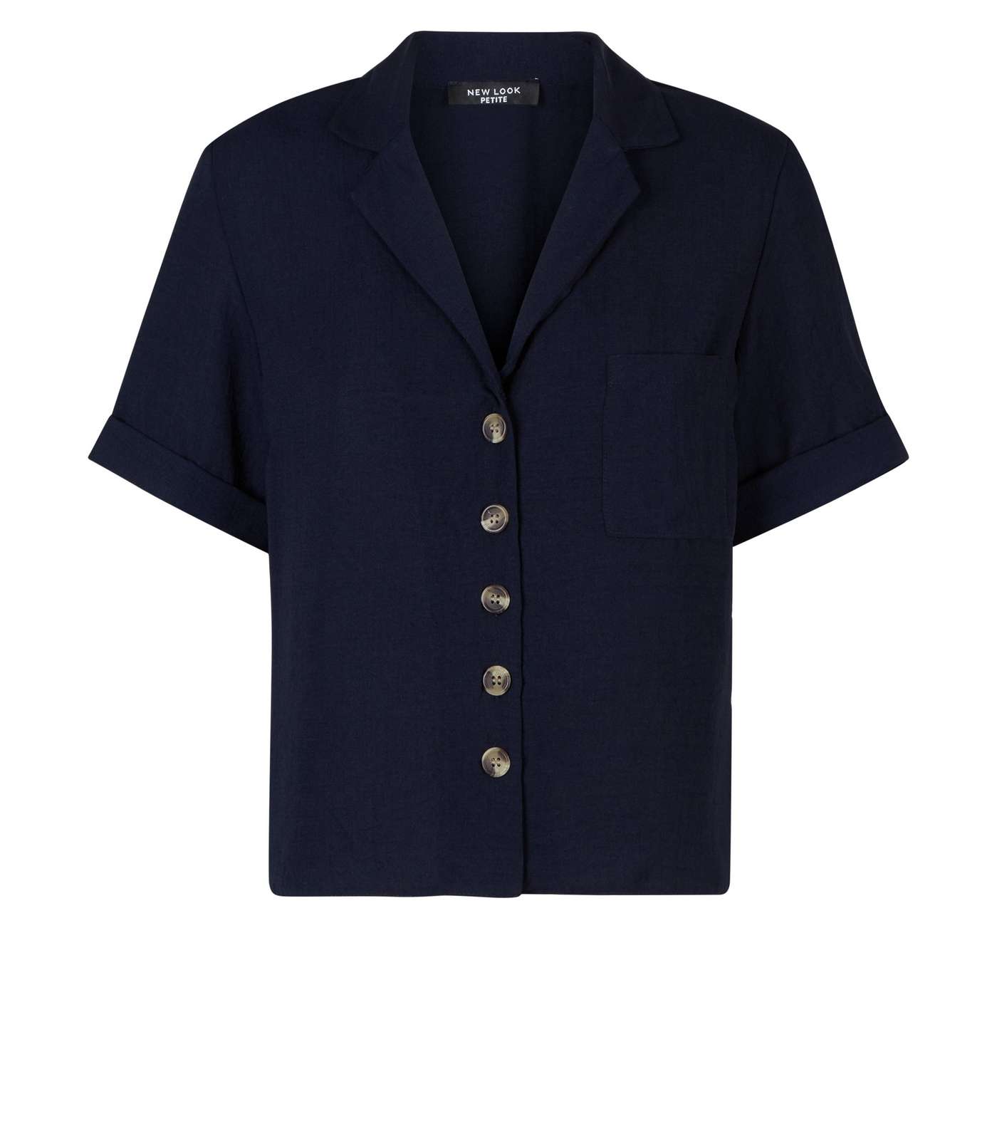 Petite Navy Short Sleeve Linen Look Shirt Image 4