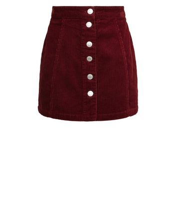 burgundy button front skirt