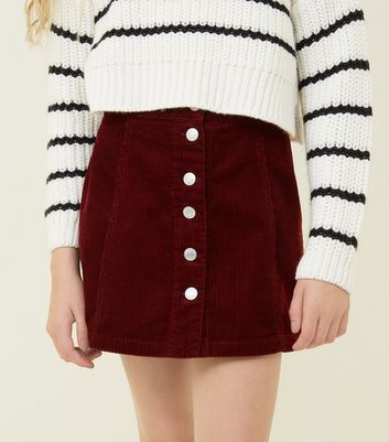 Girls Burgundy Corduroy Button Front Skirt New Look