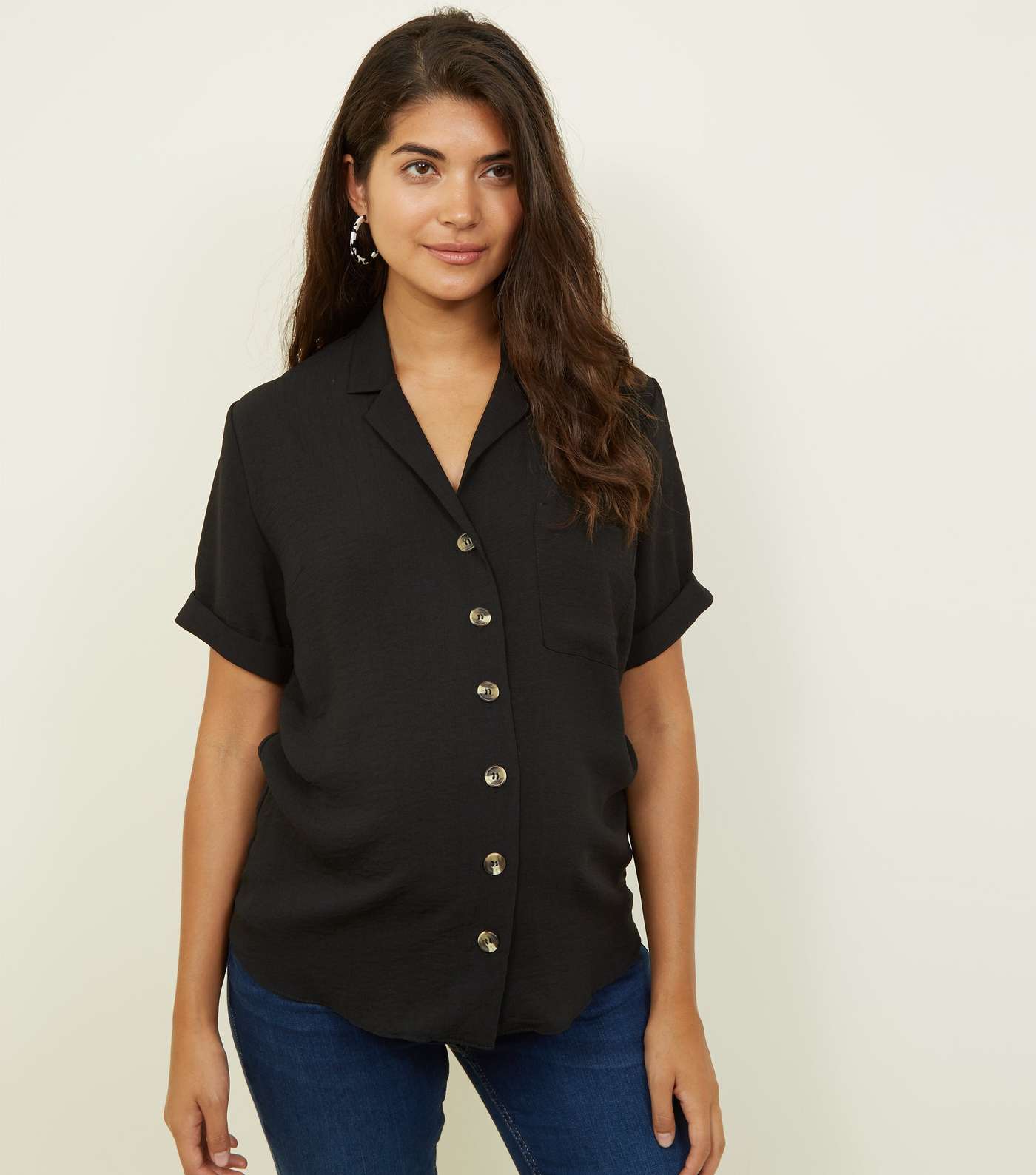 Maternity Black Revere Collar Nursing Shirt