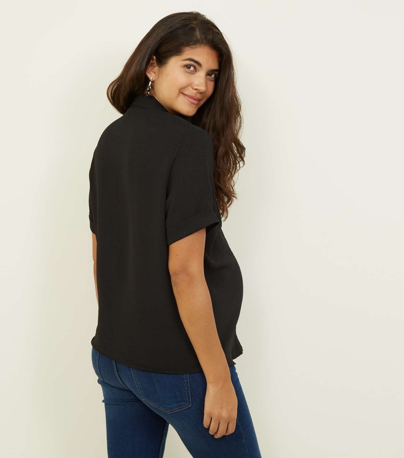 Maternity Black Revere Collar Nursing Shirt Image 3