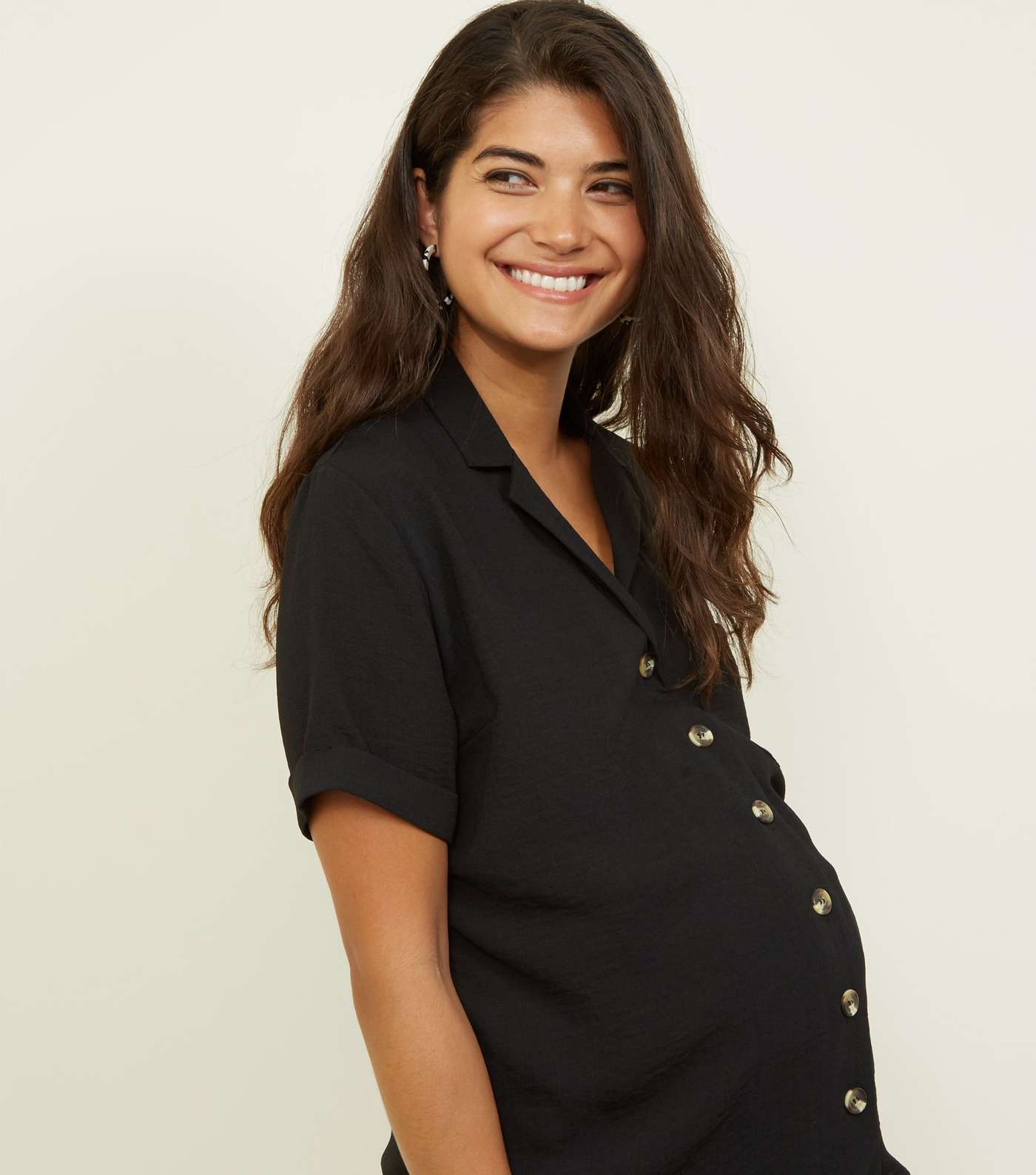 Maternity Black Revere Collar Nursing Shirt Image 5