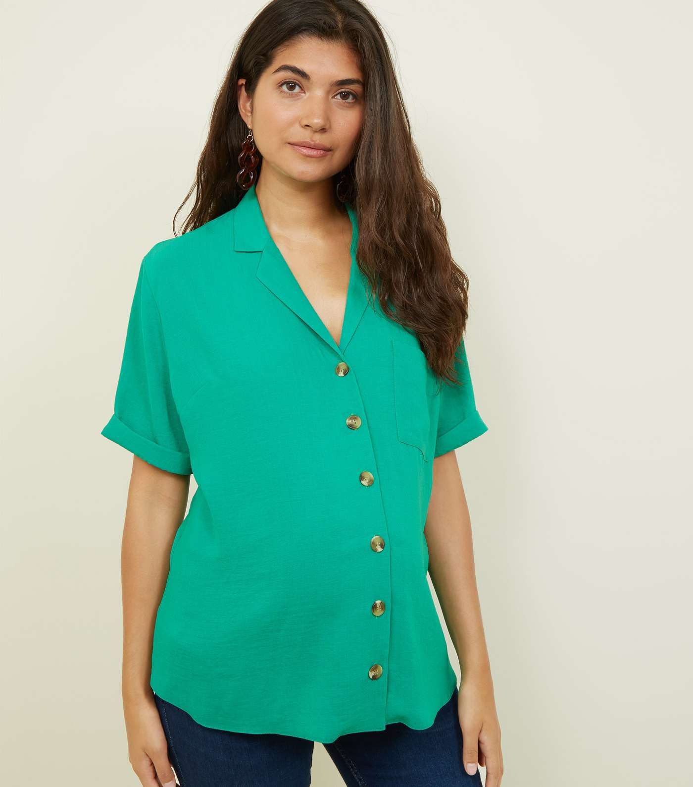 Maternity Green Revere Collar Nursing Shirt