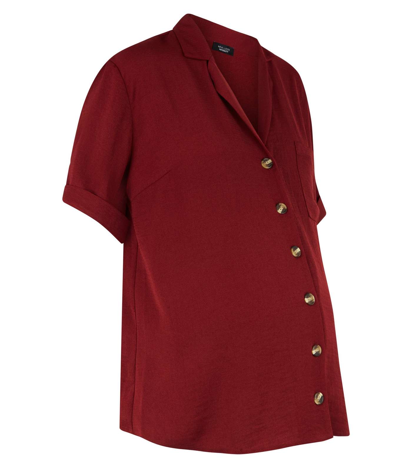Maternity Burgundy Revere Collar Nursing Shirt Image 4
