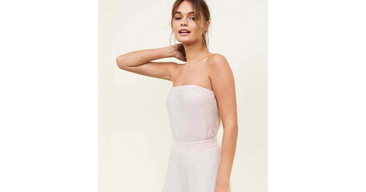 Pale Pink Glitter Strapless Bodysuit New Look