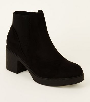 Black Suedette Chunky Chelsea Boots 