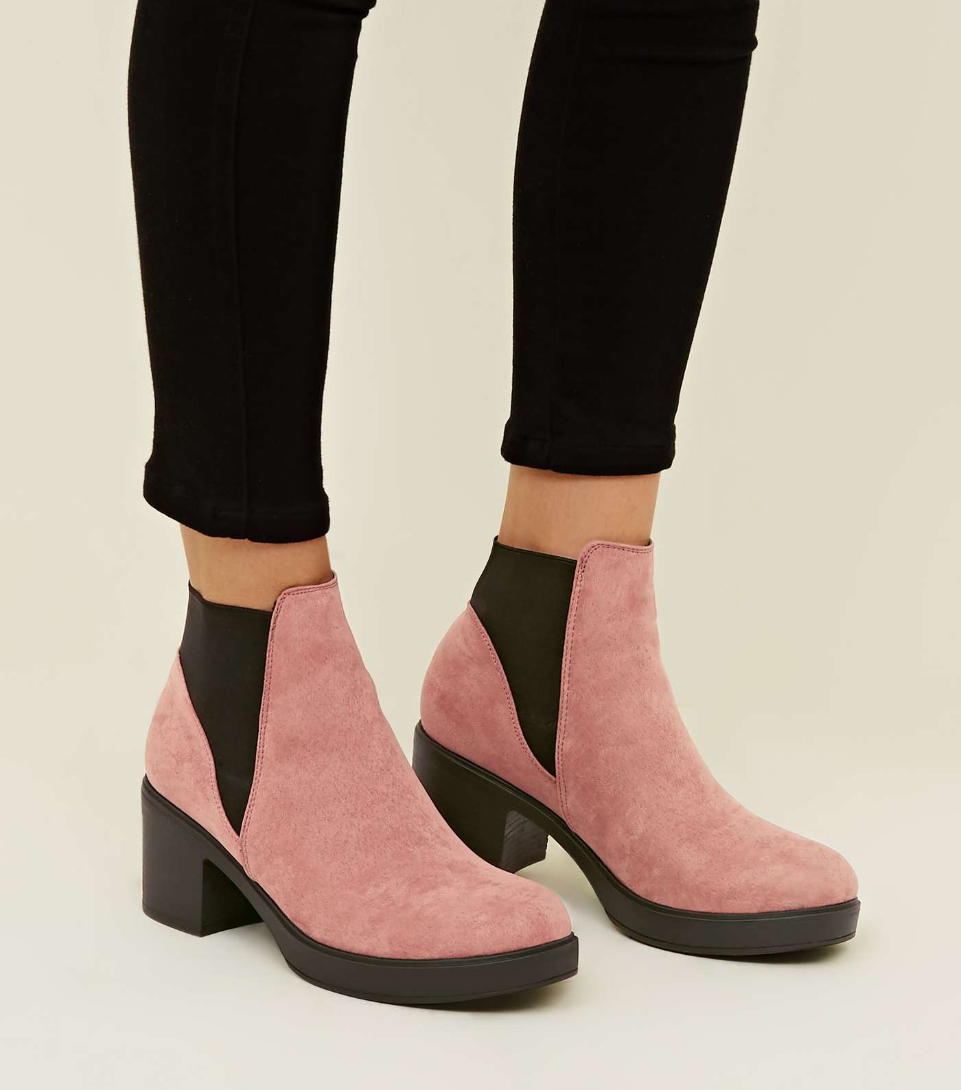 Girls Pink Suedette Chunky Chelsea Boots  Image 2