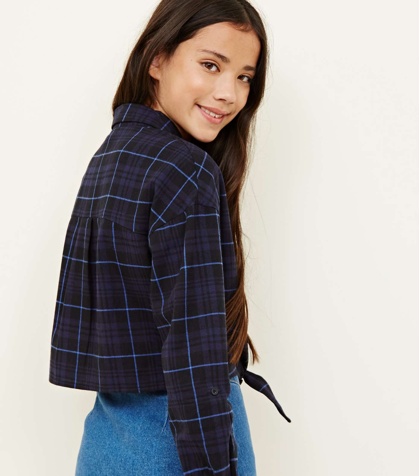 Girls Blue Tie Front Check Shirt  Image 3