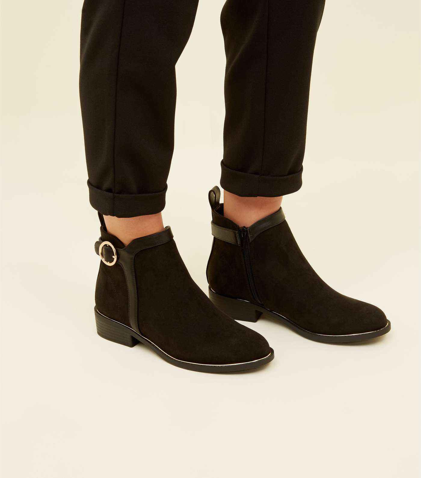 Girls Black Suedette Buckle Ankle Boots Image 2