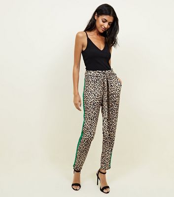 leopard print stripe trousers