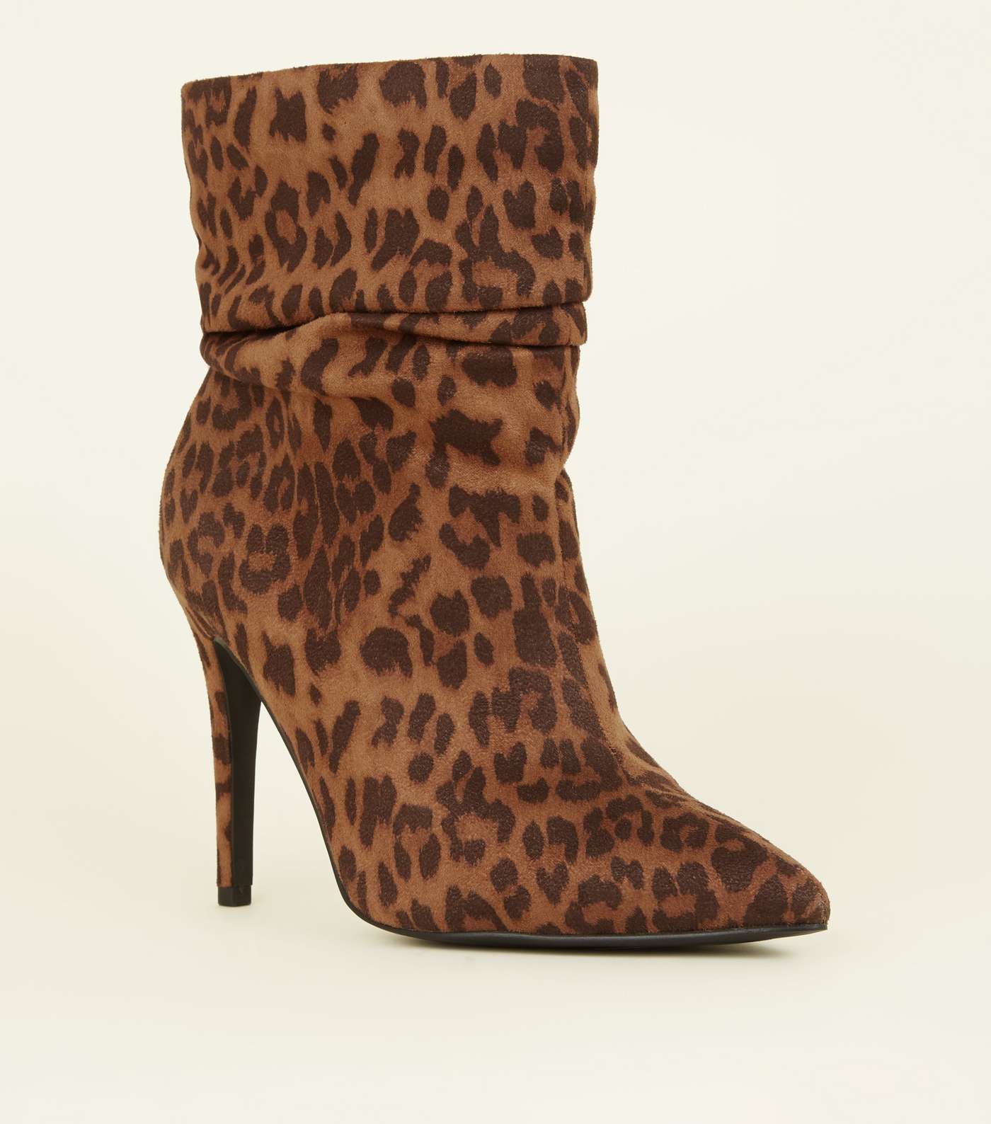 Wide Fit Tan Leopard Print Stiletto Slouch Boots