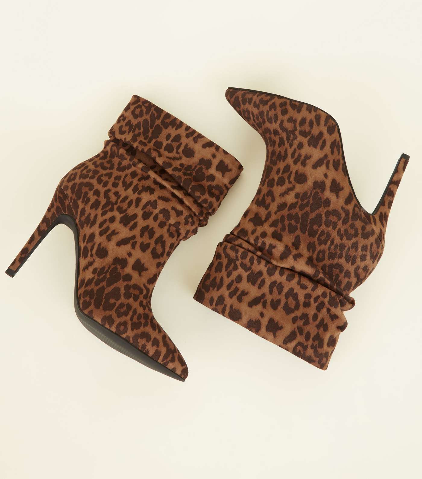 Wide Fit Tan Leopard Print Stiletto Slouch Boots Image 3