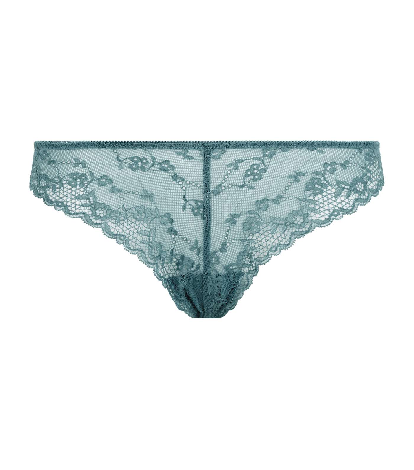 Green Floral Scallop Lace Thong  Image 3