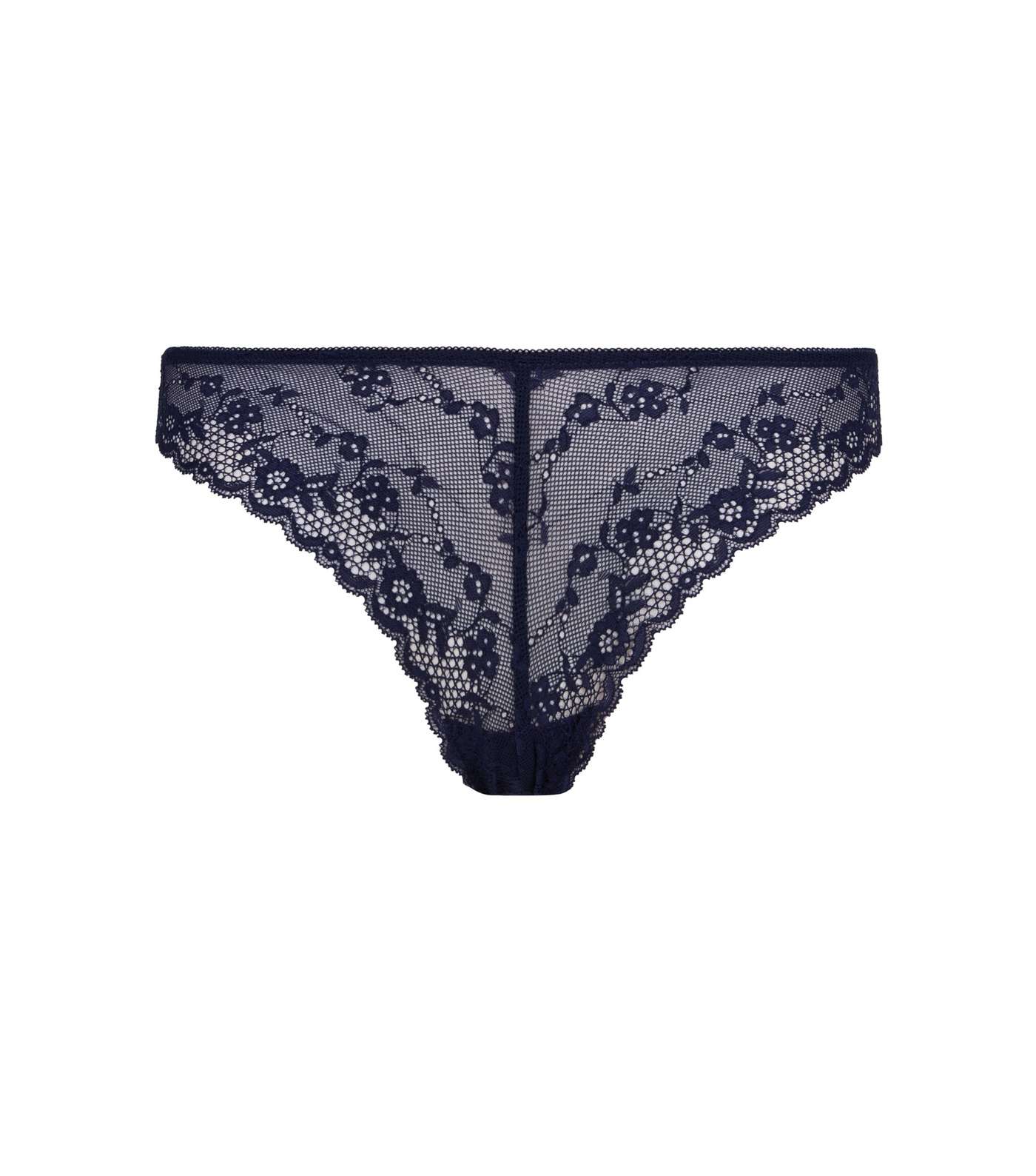 Navy Floral Scallop Lace Thong  Image 3