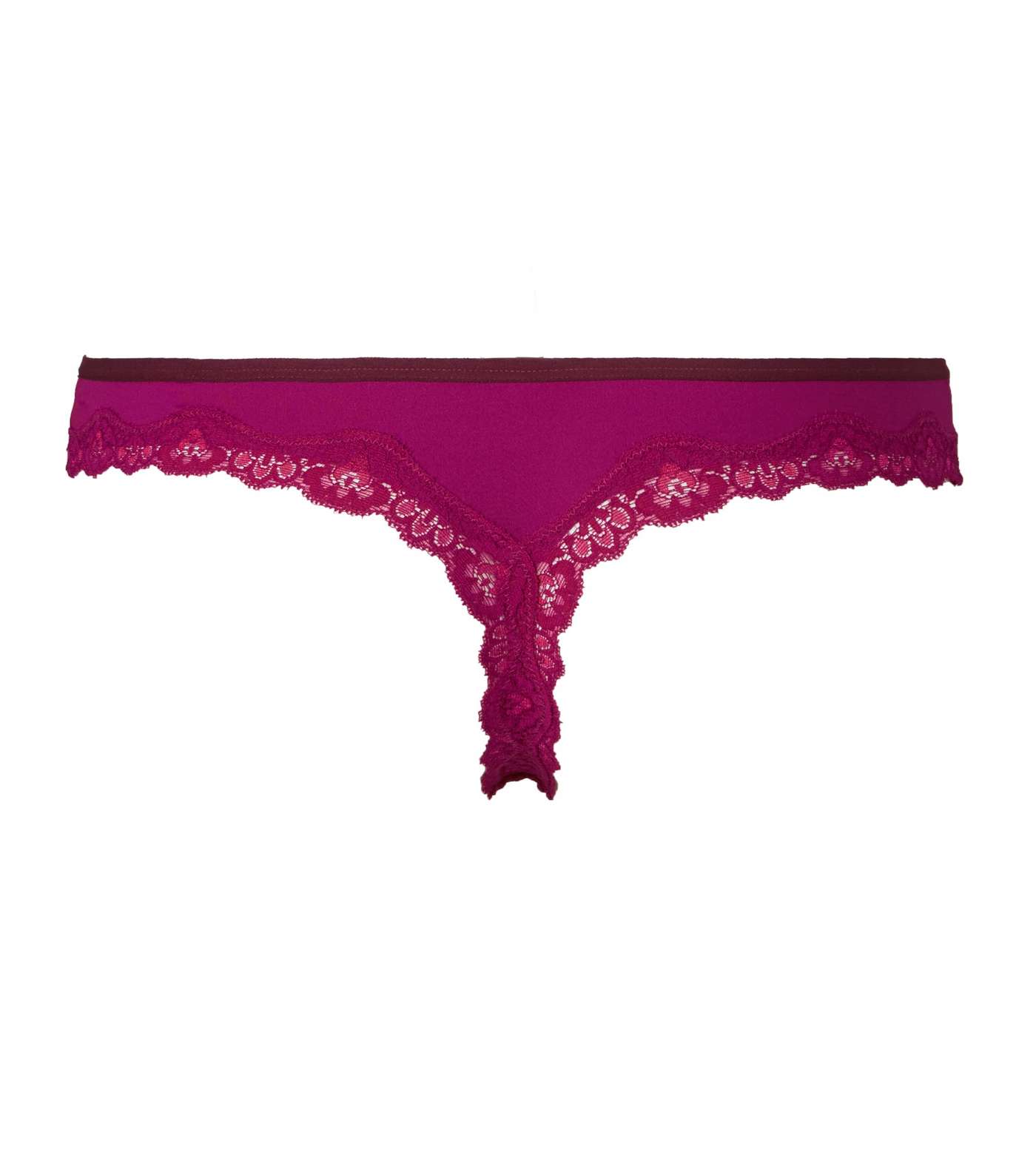 Deep Pink Lace Trim Bow Thong Image 4
