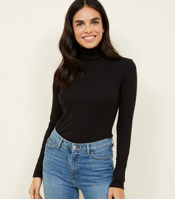 new look black roll neck top