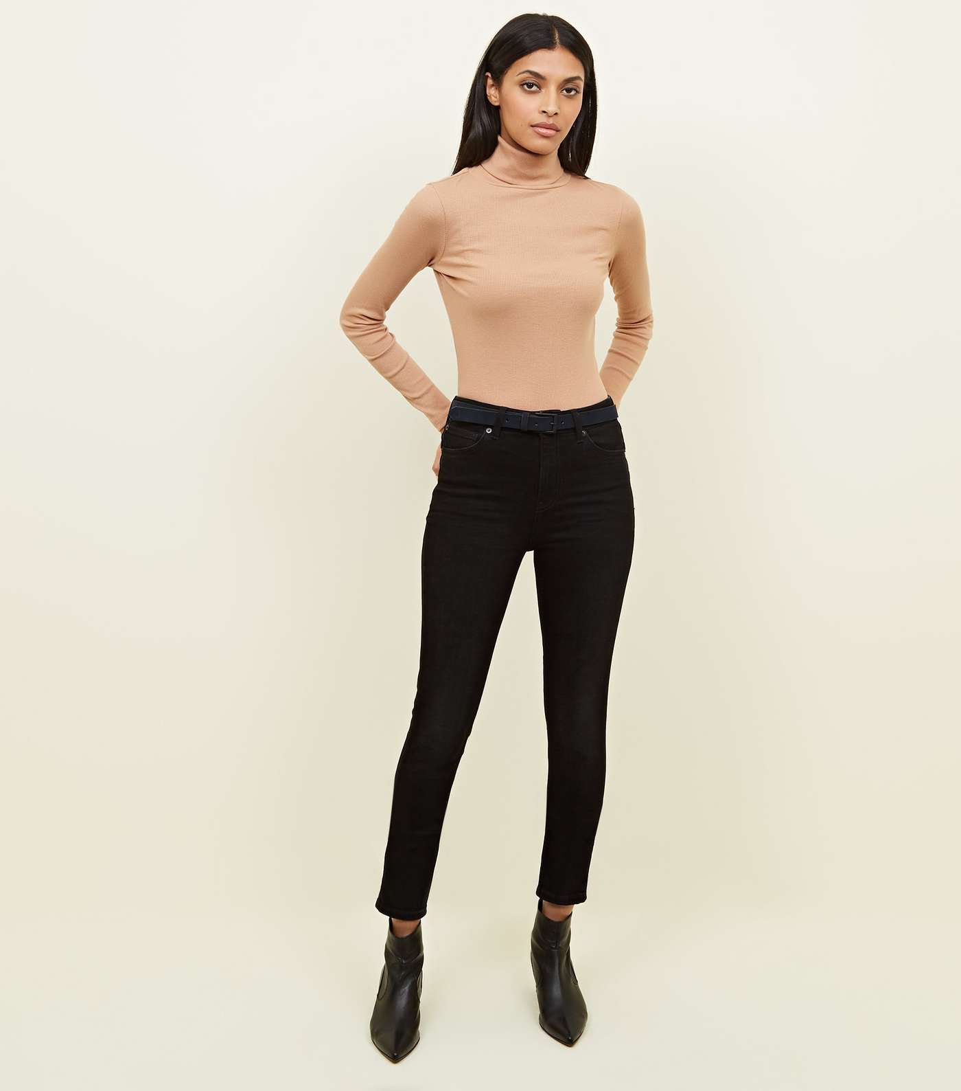 Camel Ribbed Roll Neck Top Image 2