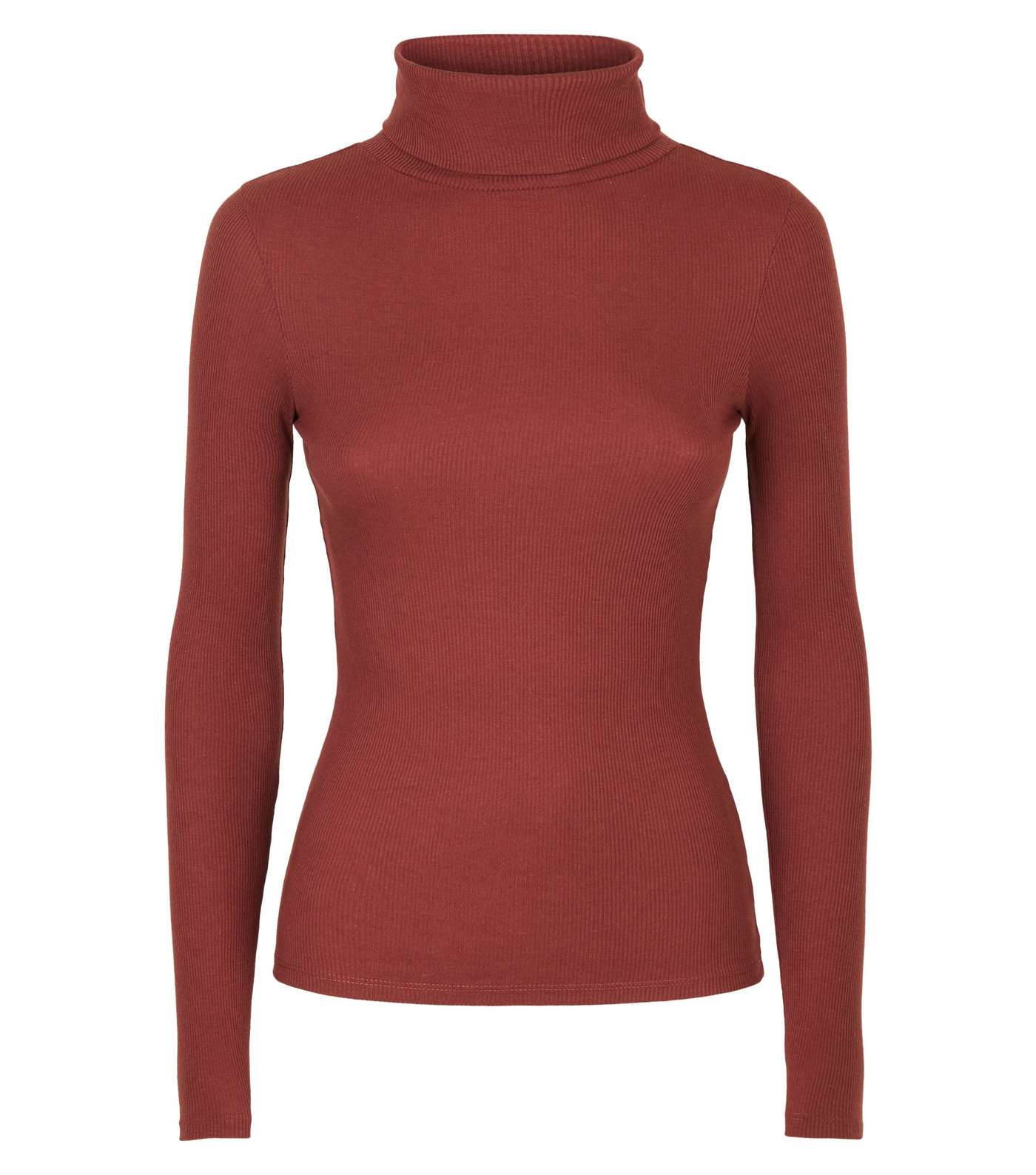 Rust Ribbed Roll Neck Top Image 4