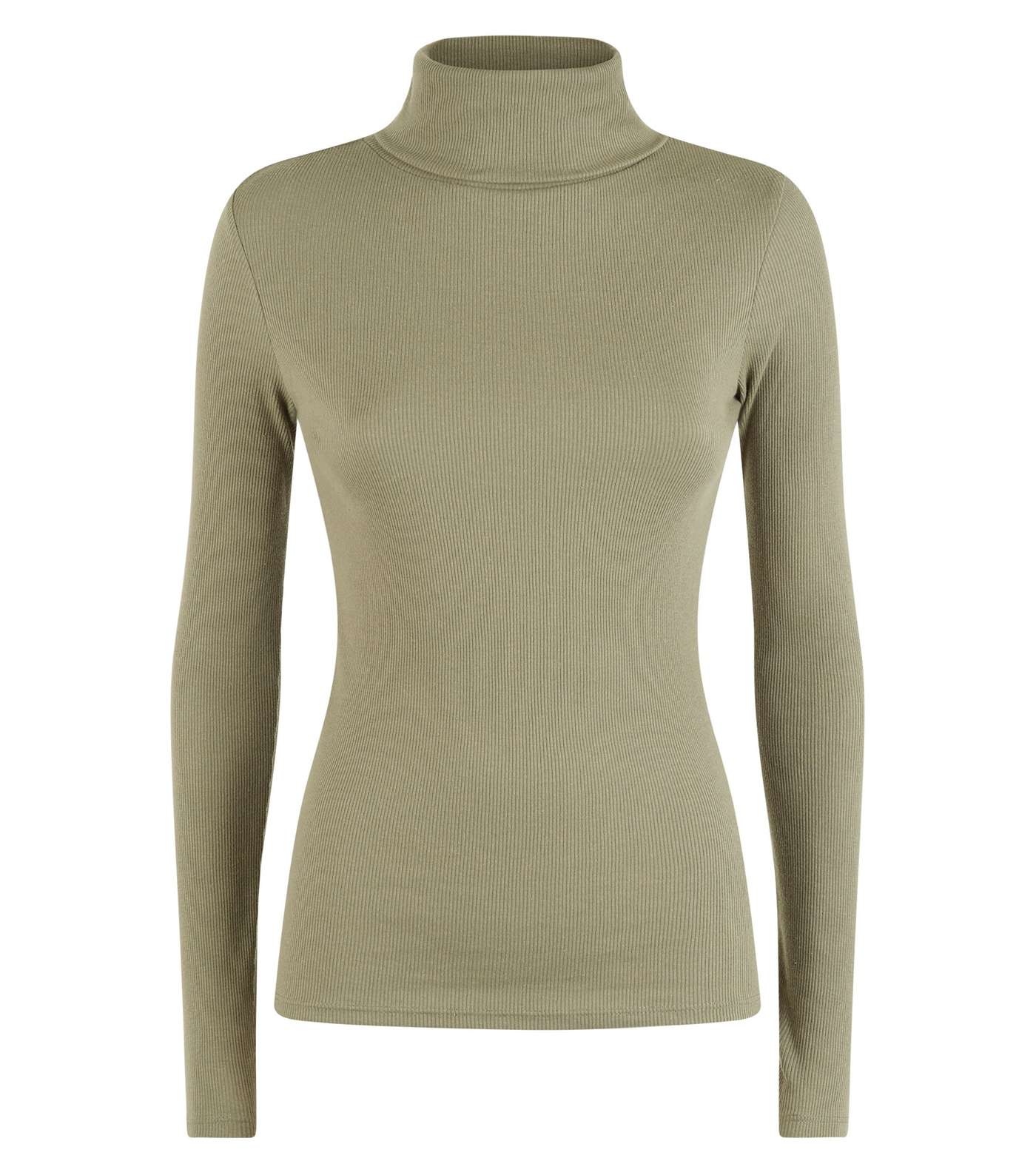 Khaki Ribbed Roll Neck Top Image 4