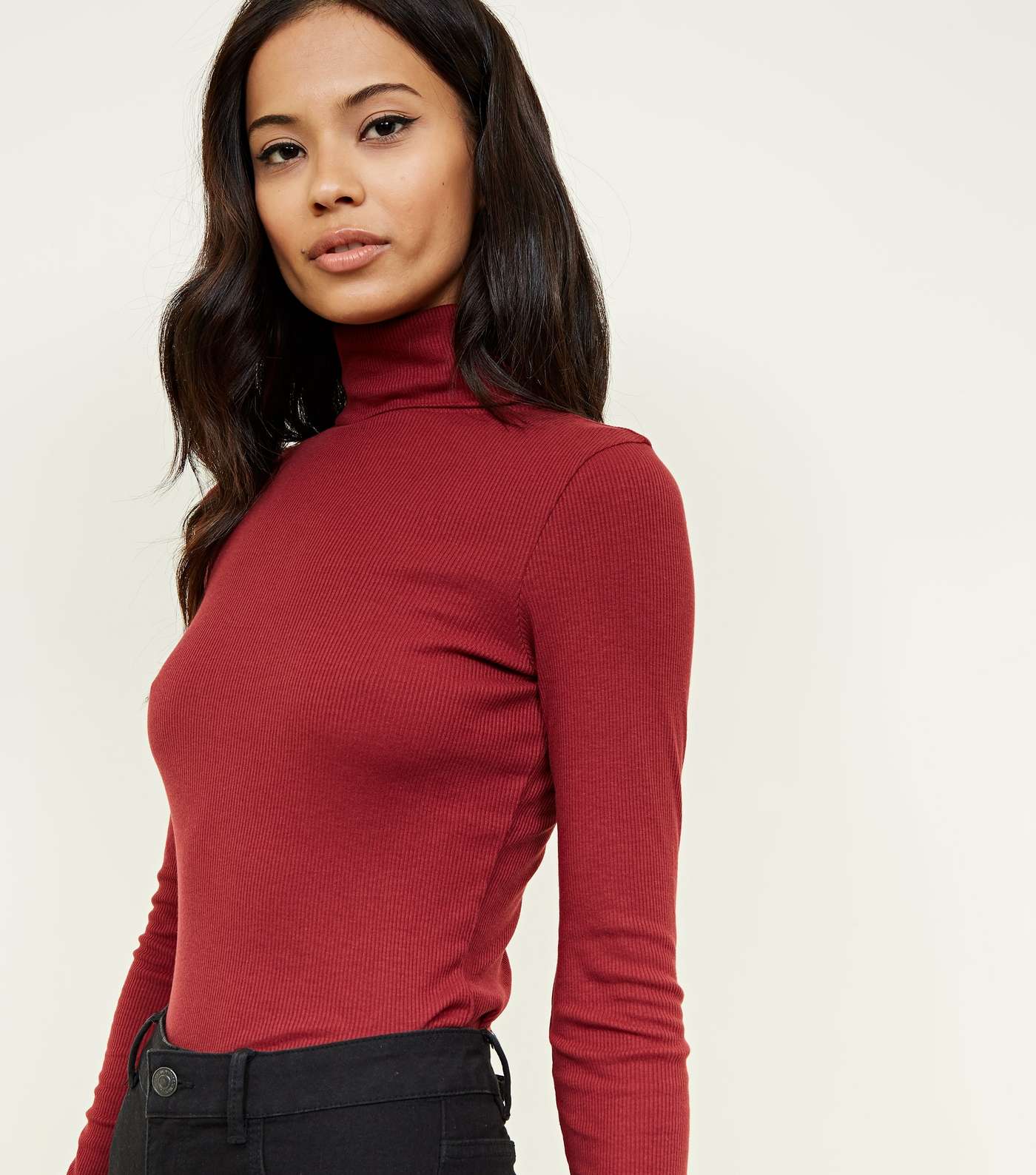 Burgundy Ribbed Roll Neck Top
