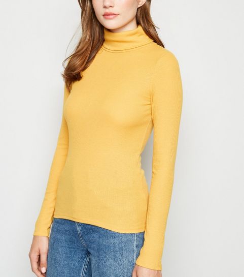 Mustard Ribbed Roll Neck Top