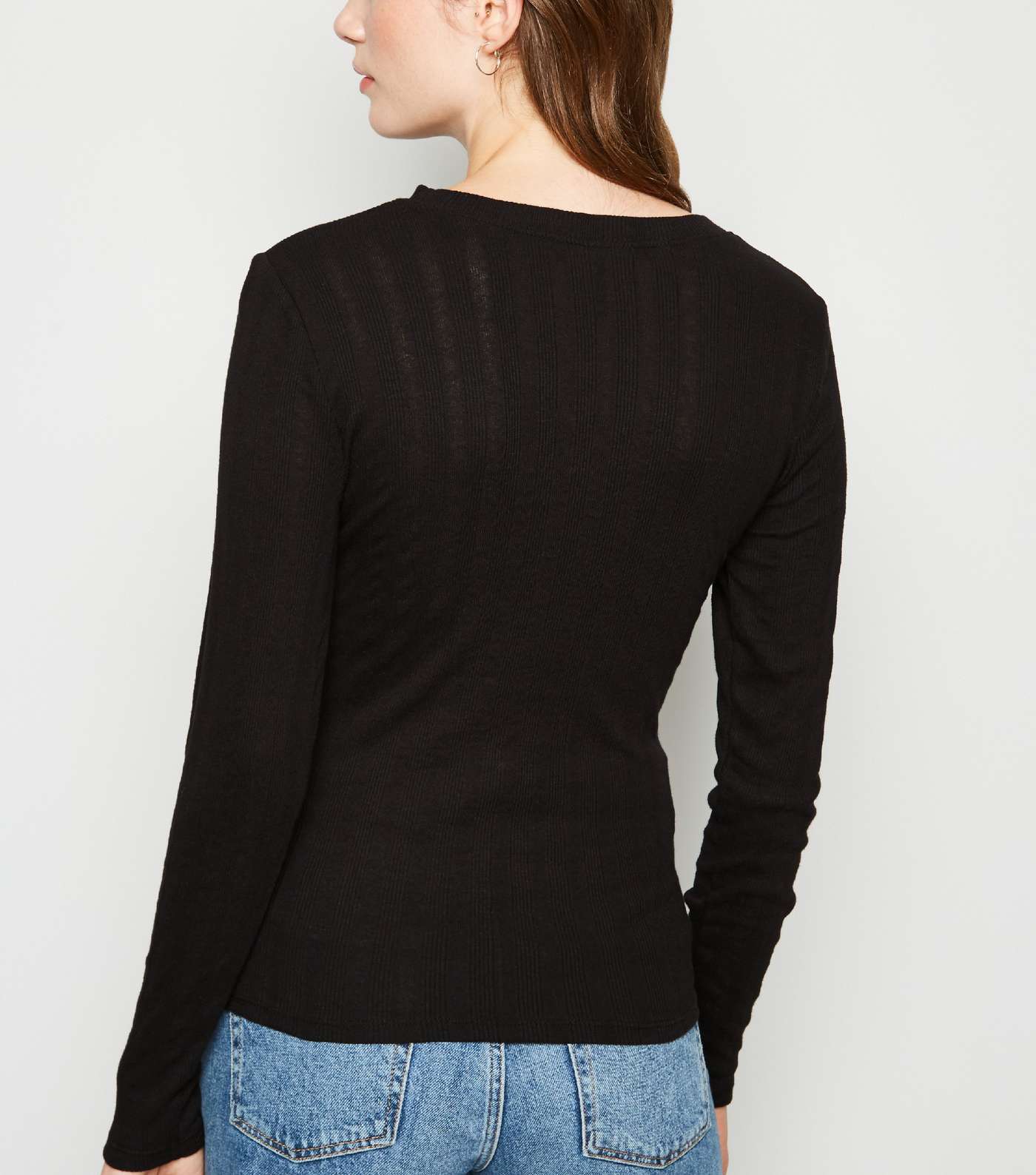 Black Ribbed Long Sleeve T-Shirt Image 3