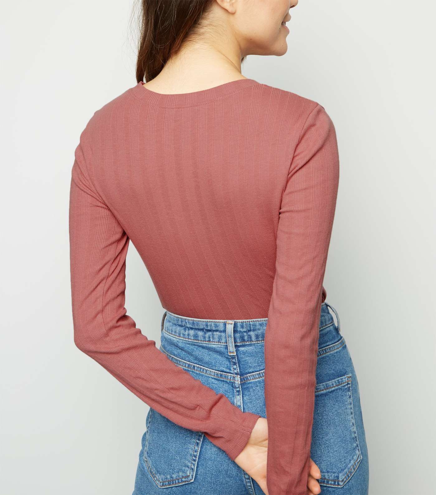 Mid Pink Ribbed Long Sleeve T-Shirt Image 5