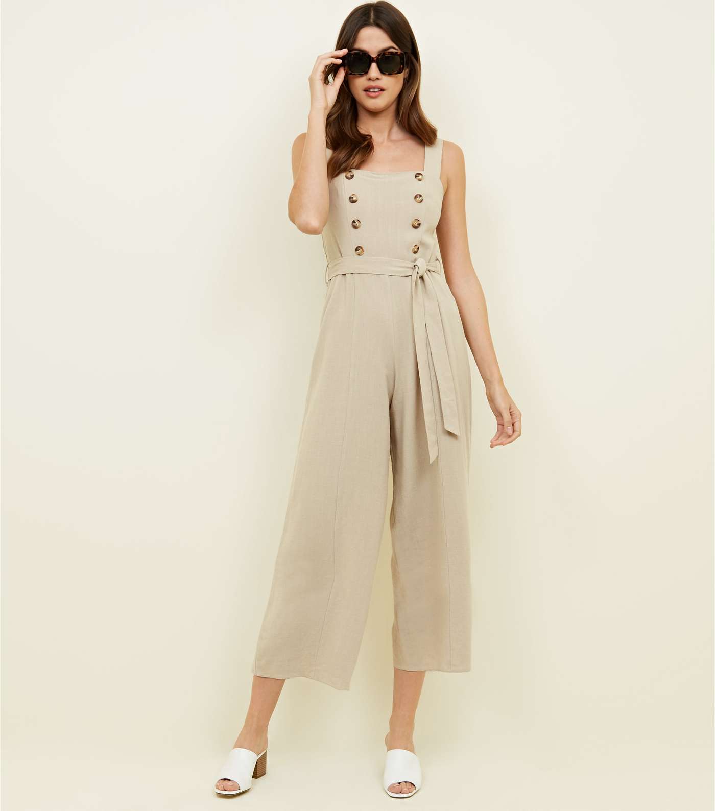 Stone Double Breasted Button Culotte Jumpsuit 