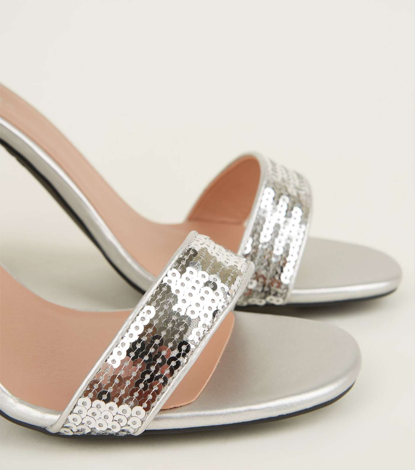 Silver Metallic Sequin Strap Block Heels Image 3